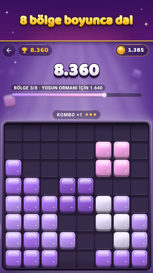 8 bölge boyunca dal – Gösterge bölgeni ve sıradaki hedefi gösterir