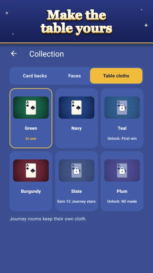 Make the table yours – Card backs, faces and table cloths