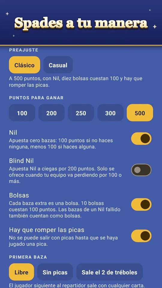 Spades a tu manera – Nil, bolsas, comodines y más reglas