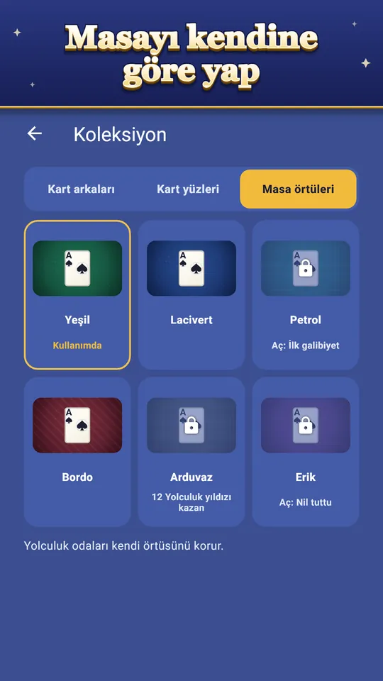 Masayı kendine göre yap – Kart arkaları, yüzleri ve örtüler