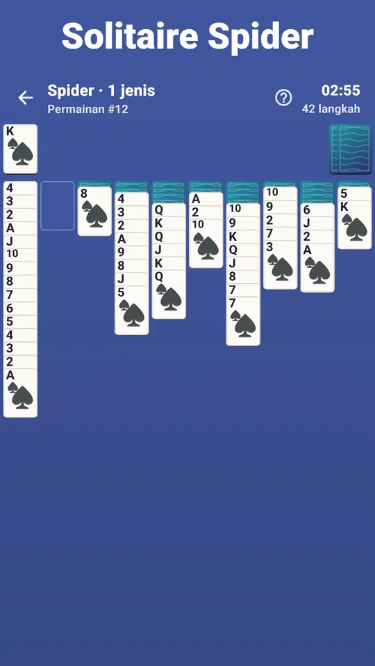 Solitaire FreeCell – Semua kartu terbuka. Empat sel kosong untuk berencana