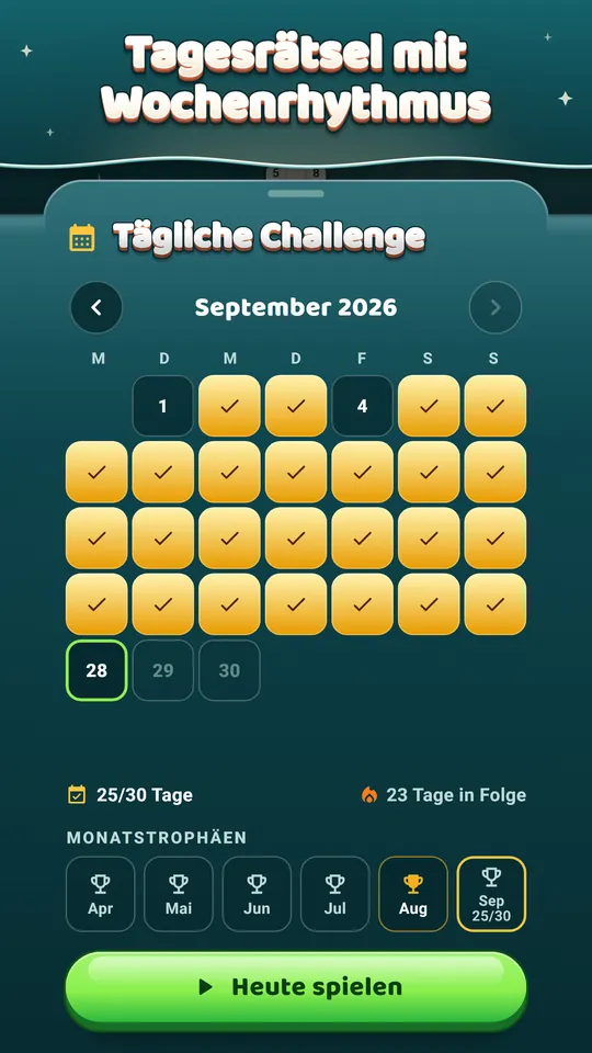 Offline spielbar – 600 Level und jedes Tagesrätsel, ganz ohne Internet.