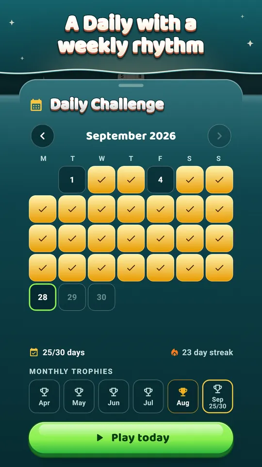 Plays offline – 600 levels and every Daily, no connection needed.