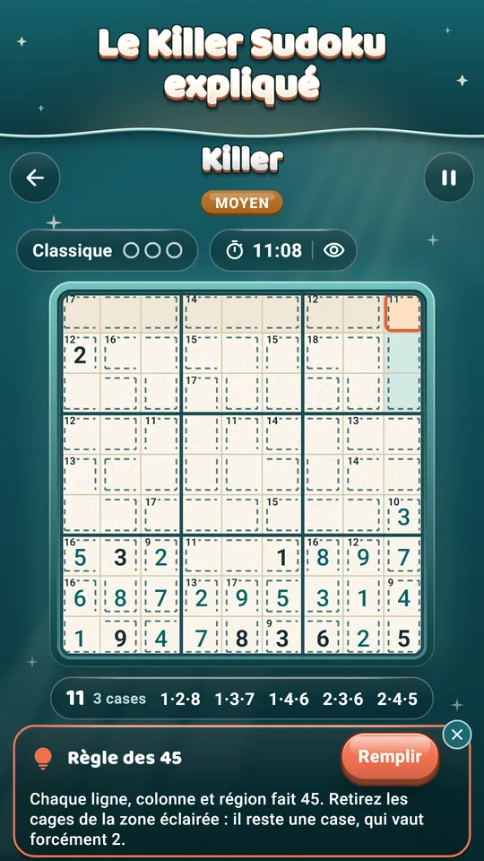 Le Killer Sudoku expliqué – Sommes des cages et règle des 45, pas à pas.