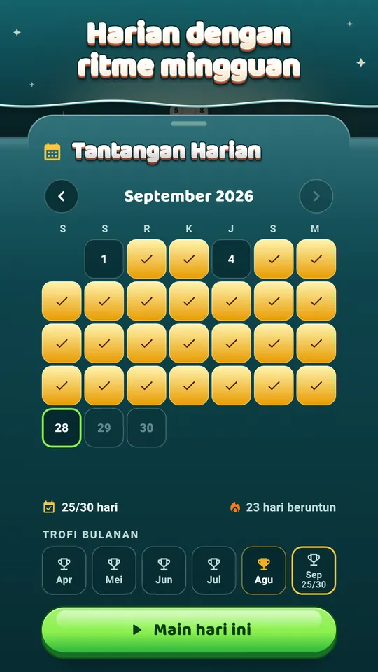 Bisa dimainkan offline – 600 level dan setiap Teka-teki Harian, tanpa internet.