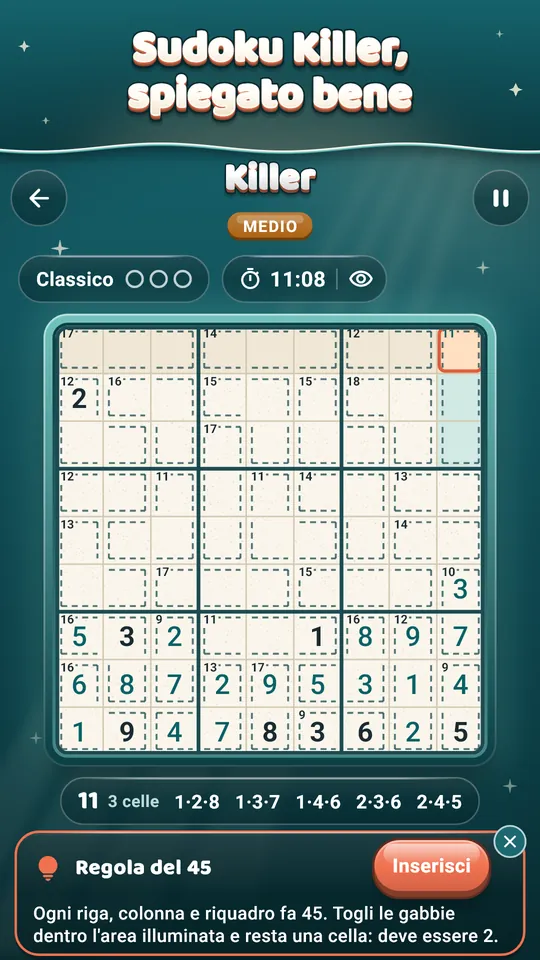 Sudoku Killer, spiegato bene – Somme delle gabbie e regola del 45, passo dopo passo.