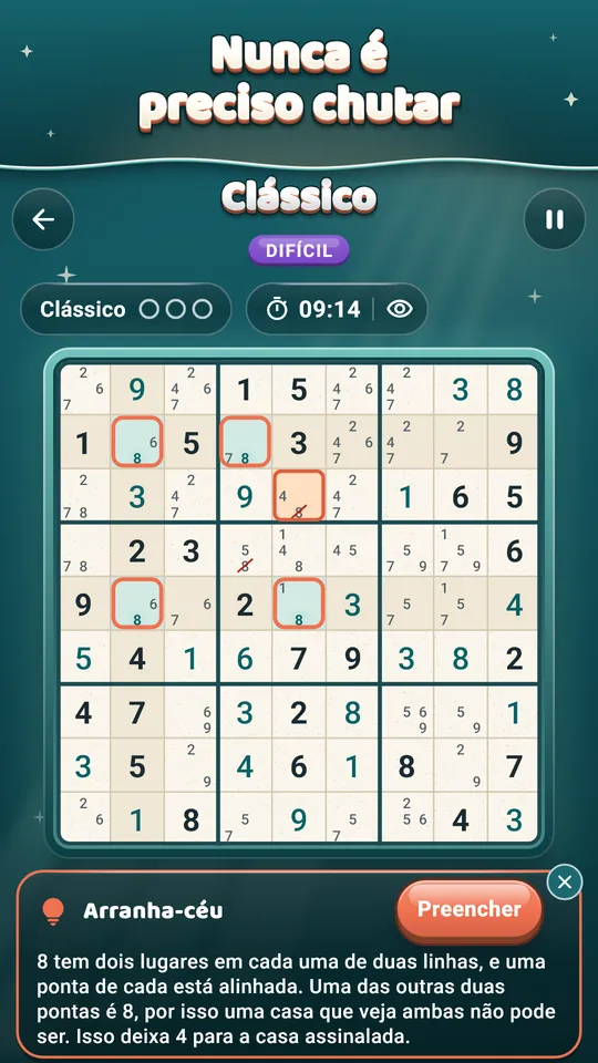 Nunca é preciso chutar – Todo sudoku se resolve com lógica, do Fácil ao Extremo.