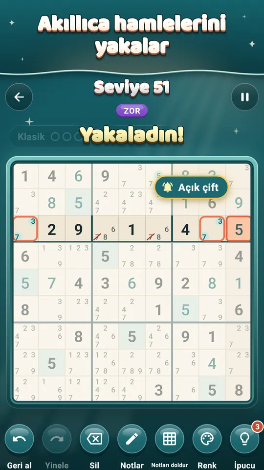 Akıllıca hamlelerini yakalar – Açık çifti kendin bulursan Tidoku adını söyler.