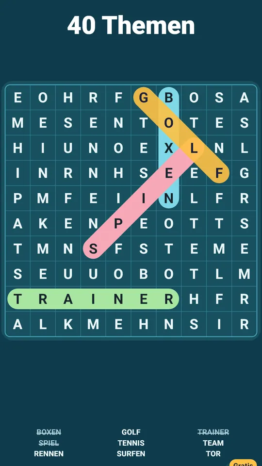 Ein Geheimwort in jedem Gitter – Ein Wort steht nicht auf der Liste und zahlt Münzen