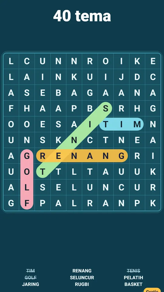 Satu kata rahasia di tiap kisi – Satu kata di luar daftar yang berbuah koin