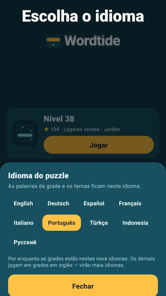 Nove idiomas para jogar – Palavras escritas no idioma, não traduzidas