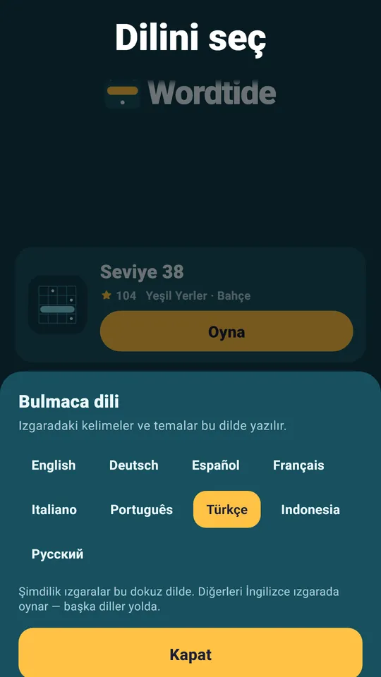 Oynamak için dokuz dil – Kelimeler o dilde yazılır, çeviri değildir
